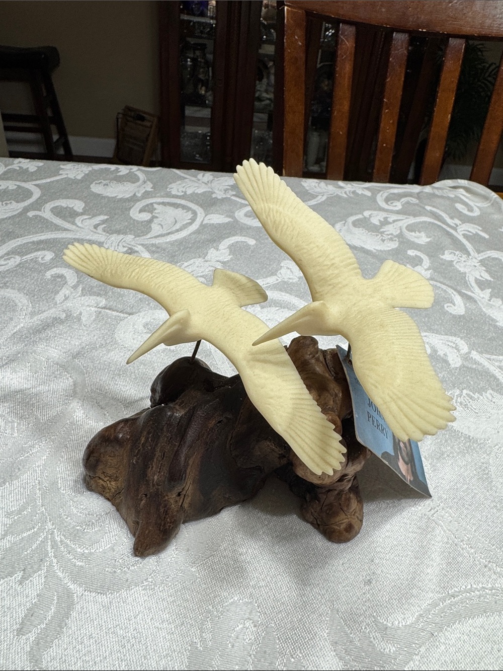 Vtg. 1970’s John Perry dual pair of in flight pelicans sculpture.